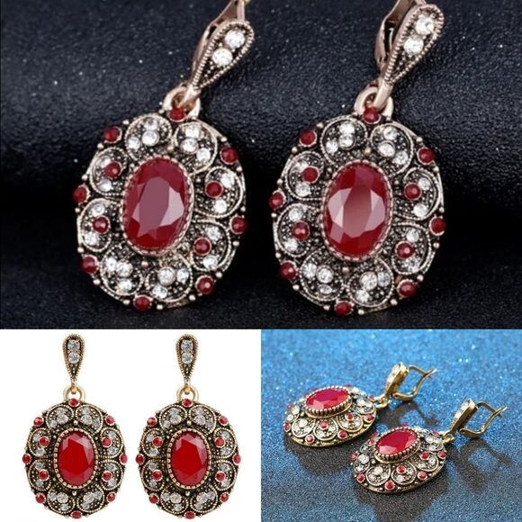 🔹️NIB Wine Red & Rhinestone Earring & Necklace Set - Picture 7 of 12